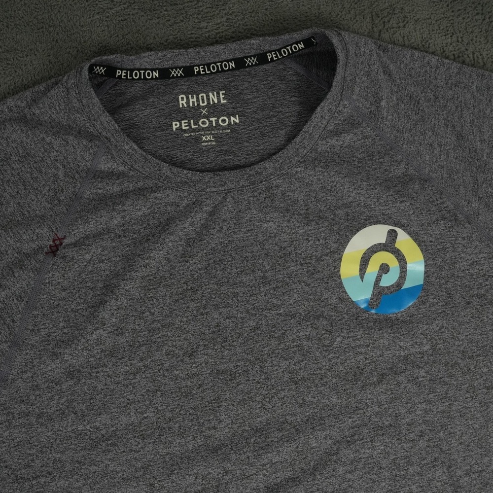 RHONE‎ x Peloton T-Shirt Mens XXL Gray Purple Performance Short Sleeve Workout